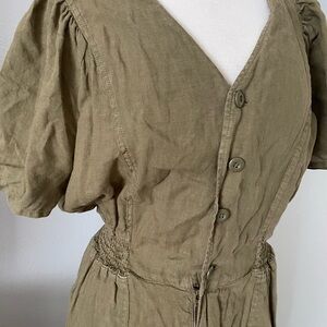 Joie jumpsuit Olive Button-Up Dress with Puff Sleeves